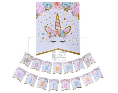 HBD banner with glitters Unicorn