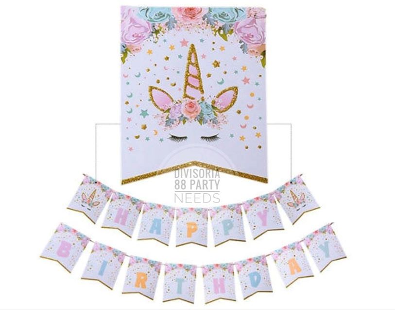 HBD banner with glitters Unicorn